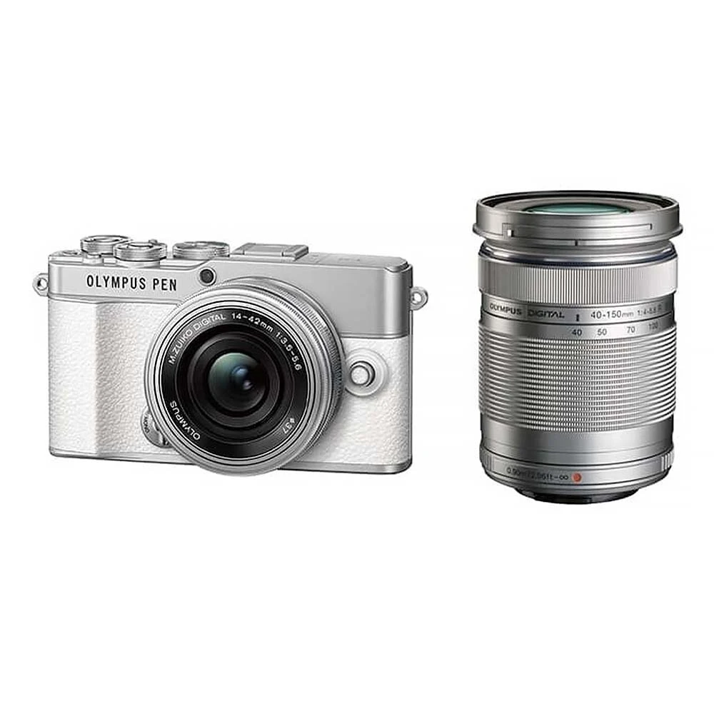 Olympus OM SYSTEM PEN E-P7 Digital Camera + 14-42mm EZ + 40-150mm Lens (White)-01